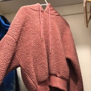 Pink crop fluffy hoodie